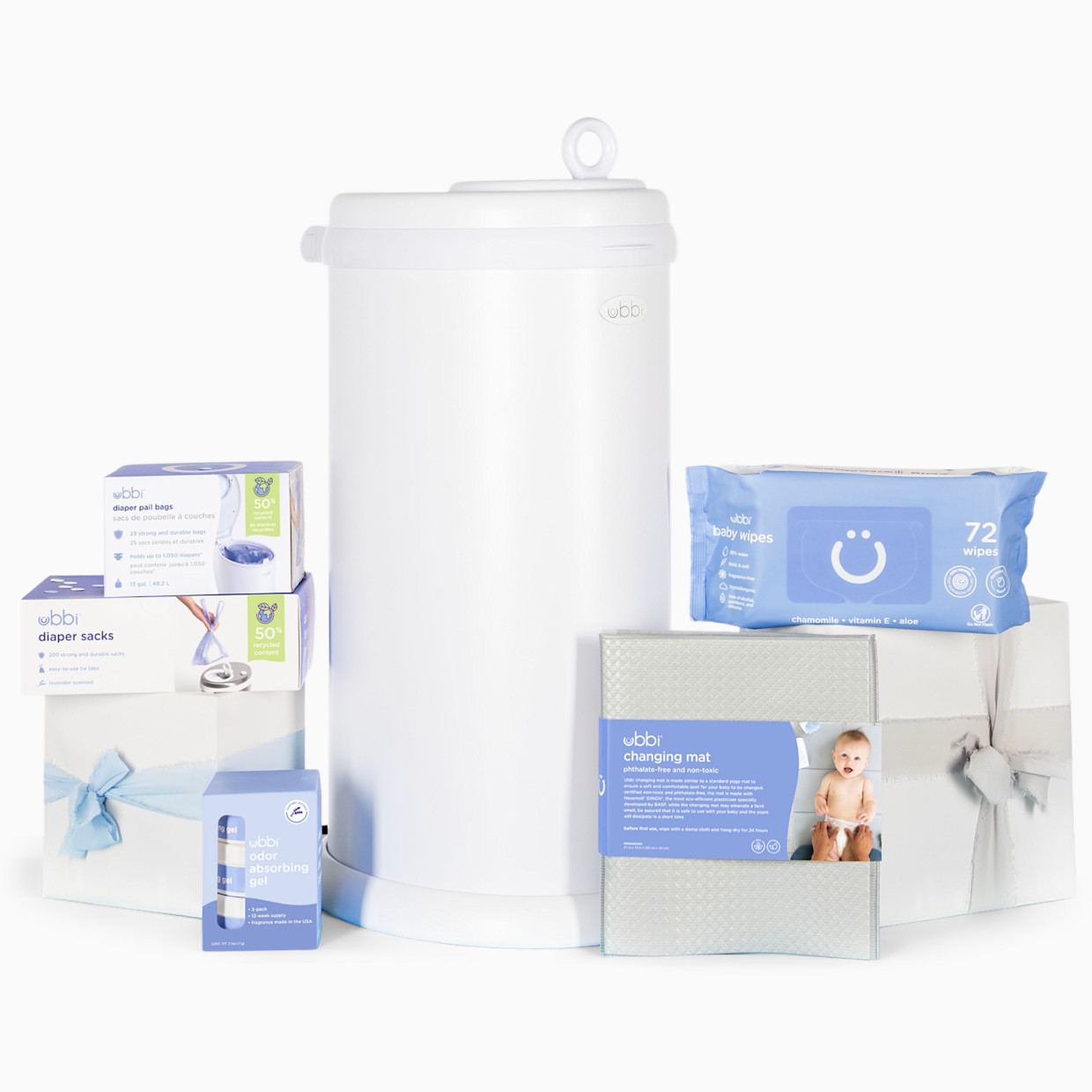 Ubbi Diaper Pail Value Gift Set - Matte White.