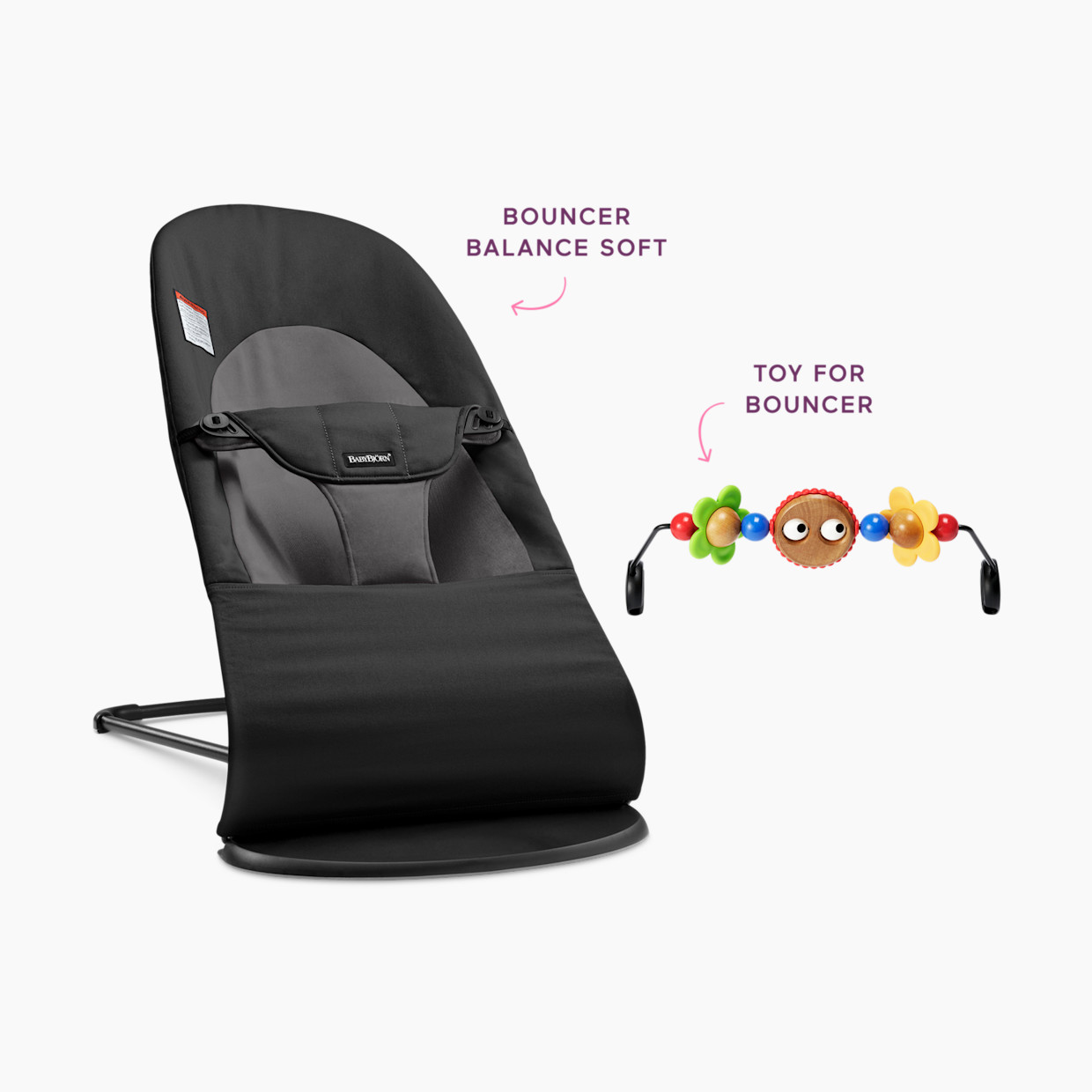BabyBjörn Bouncer Balance Soft and Toy Bar Bundle - Black/Googly Eyes.