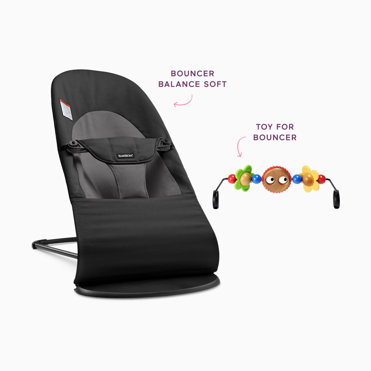 BabyBjörn Bouncer Balance Soft and Toy Bar Bundle - Black/Googly Eyes.