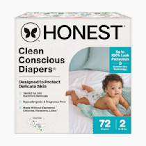 The Honest Company Clean Conscious Diapers for Delicate Skin | Up to 100% Leakproof | Hypoallergenic, Fragrance Free | Gender Neutral | Club Box, Size 2 (12-18 lbs), 72 Count (Prints May Vary)