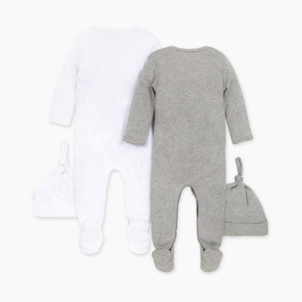 Burt's Bees Baby Organic Footed Coverall & Knot Top Hat (2 Pack) - Heather Grey/Cloud, 0-3 Months.