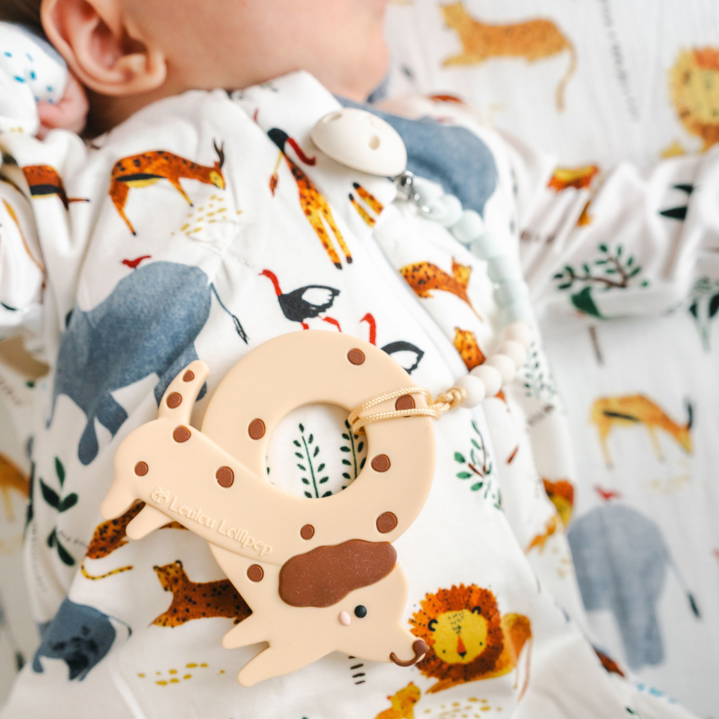 Loulou Lollipop OneC Pacifier Clip Teether Set - Pretzel Dog.