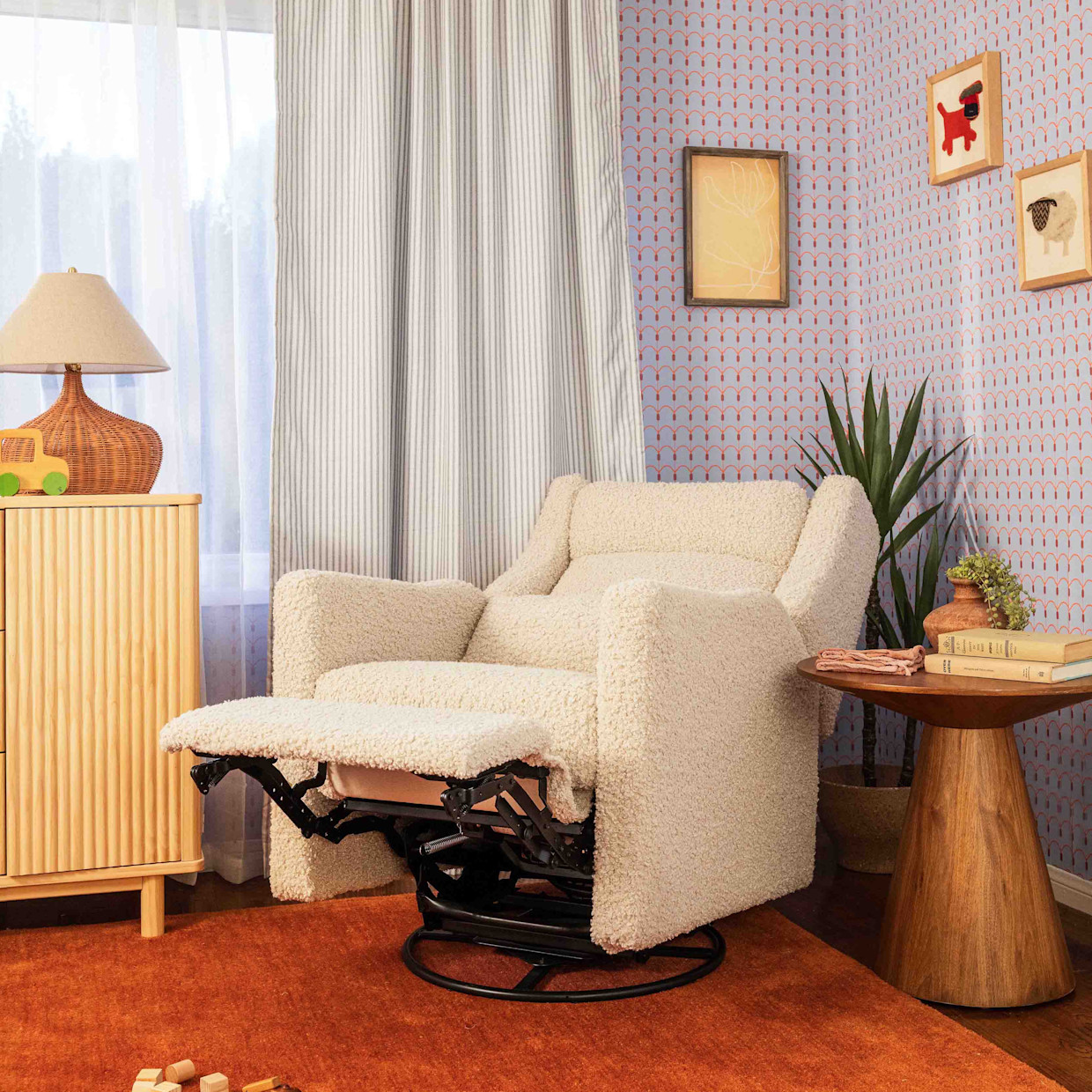 babyletto Kiwi Plus Power Recliner and Swivel Glider - Almond Teddy Loop.