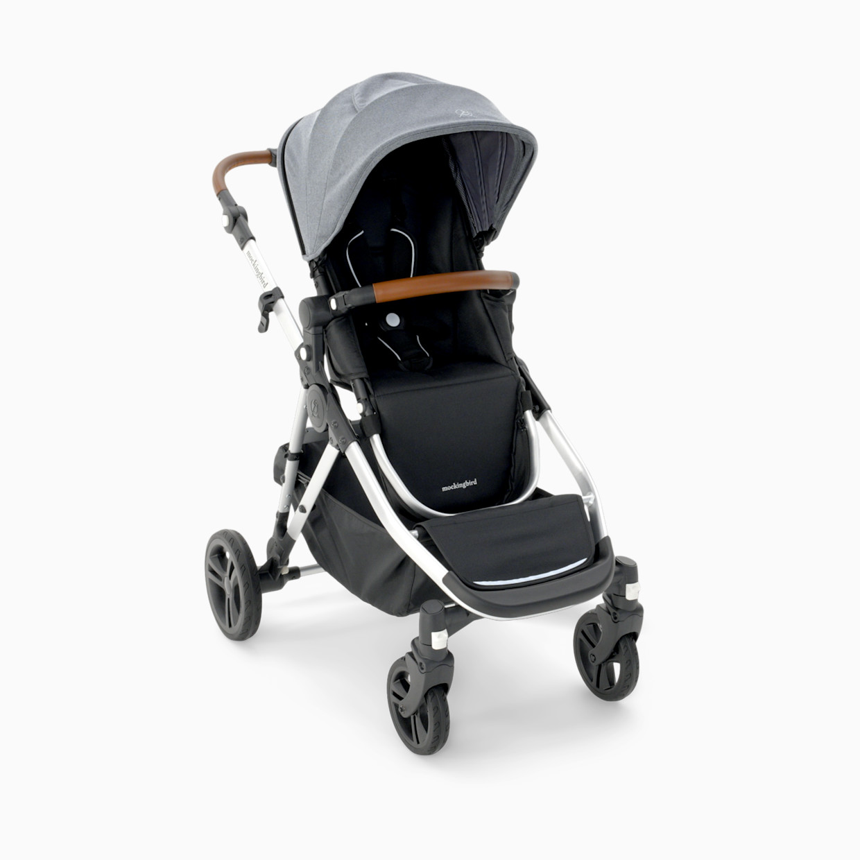 Mockingbird Single-to-Double Stroller 2.0 - Heather Grey Canopy With Penny Leather.
