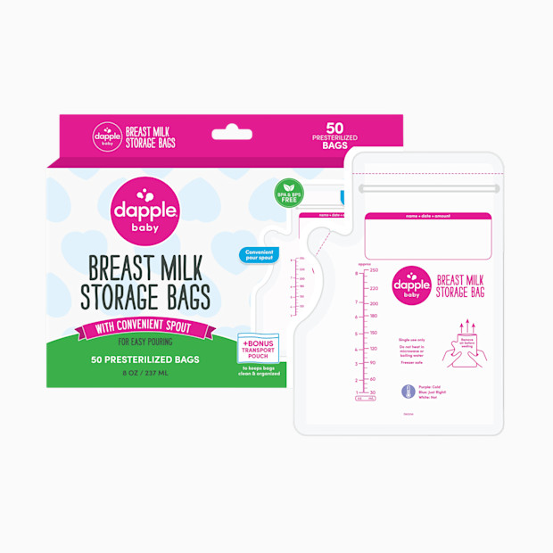 Dapple Temp-Sensing No-Leak Breast Milk Storage Bag with Easy Pour Spout.