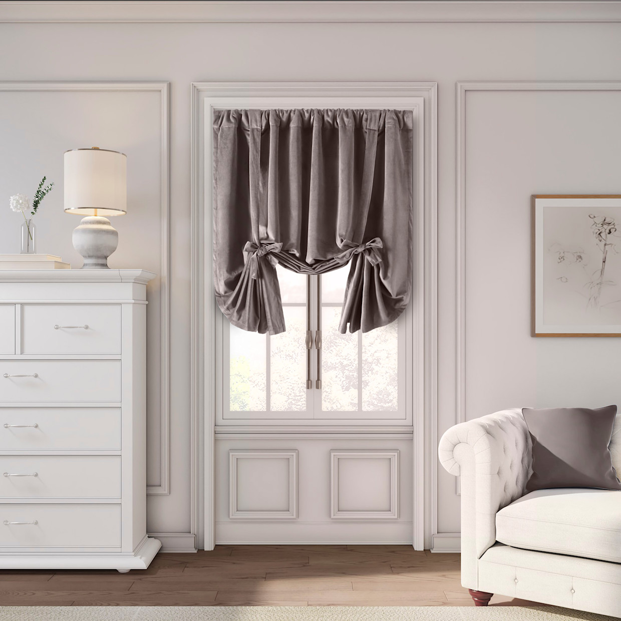 Ricardo Trading Premium Velvet Rod Pocket Tie Up Panel - Mauve, 50"W X 63"L, 1.