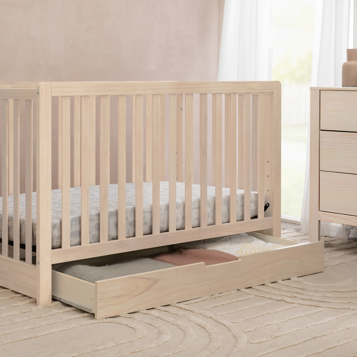 Carter's by daVinci Colby 4-in-1 Convertible Crib with Trundle Drawer - Washed Natural.