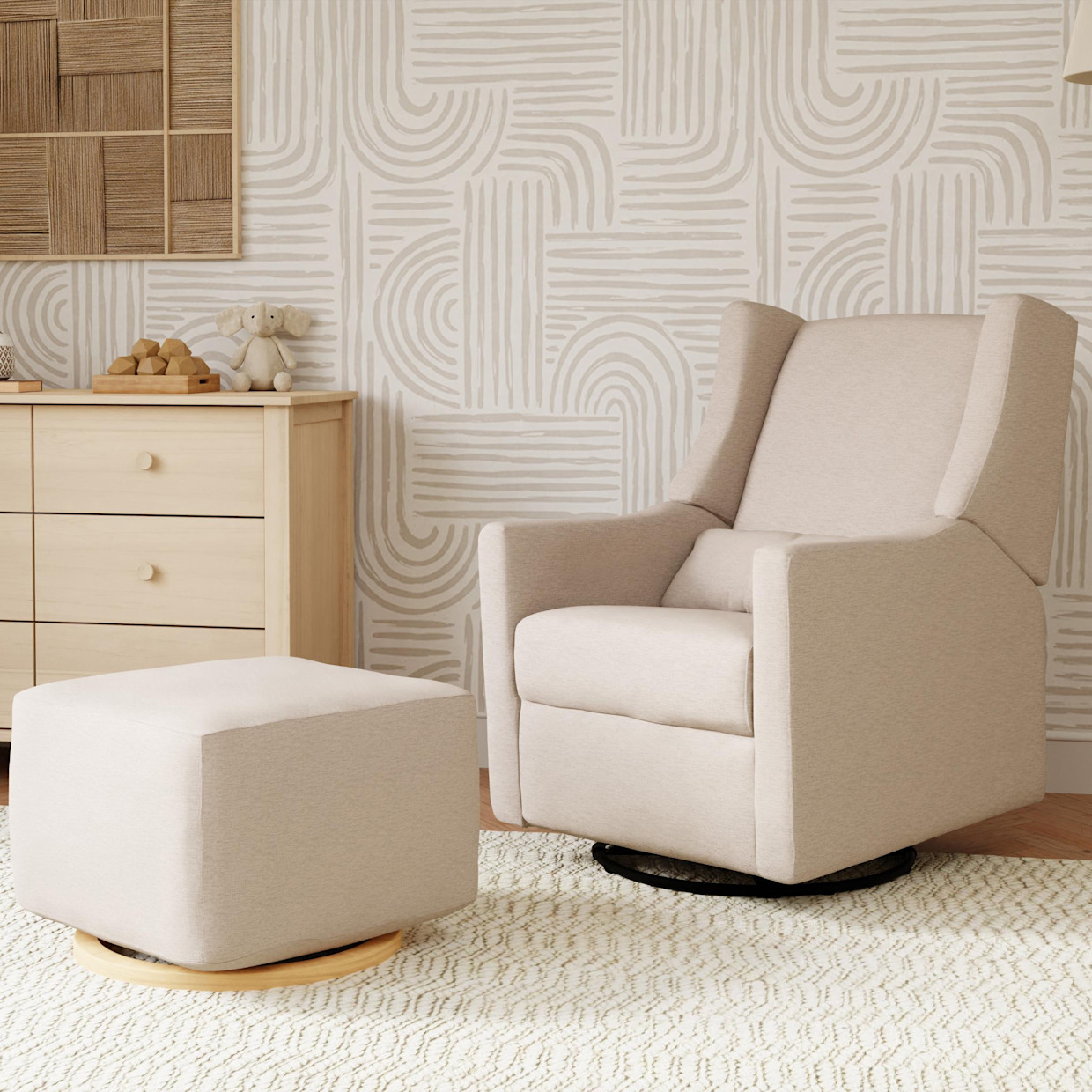 babyletto Kiwi Electronic Recliner and Swivel Glider - Performance Beach Eco Weave.