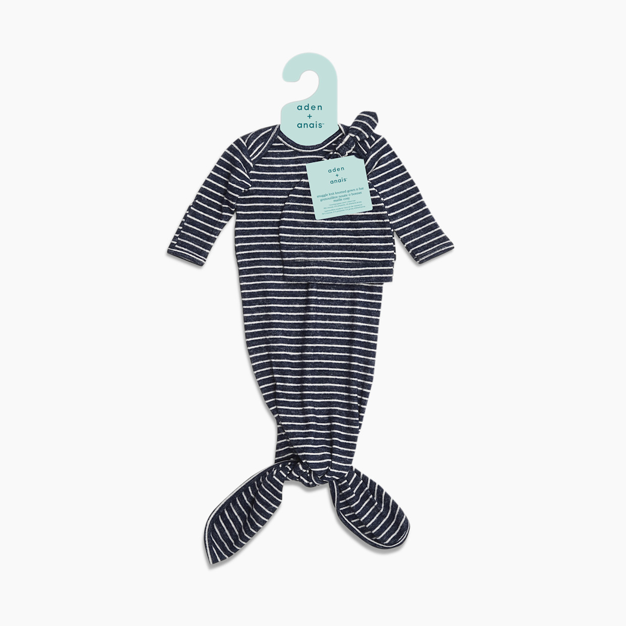 Aden + Anais Snuggle Knit Knotted Gown and Hat Set - Navy Stripe.