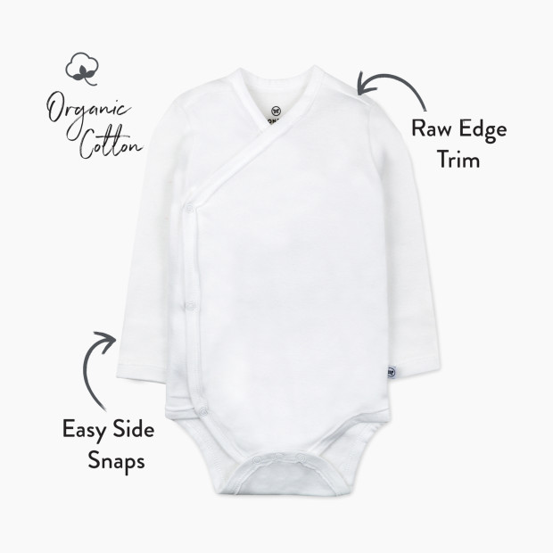Honest Baby Clothing 3-Pack Organic Cotton Long Sleeve Side-Snap Bodysuits, Honestly Pure White - Bright White, Nb.