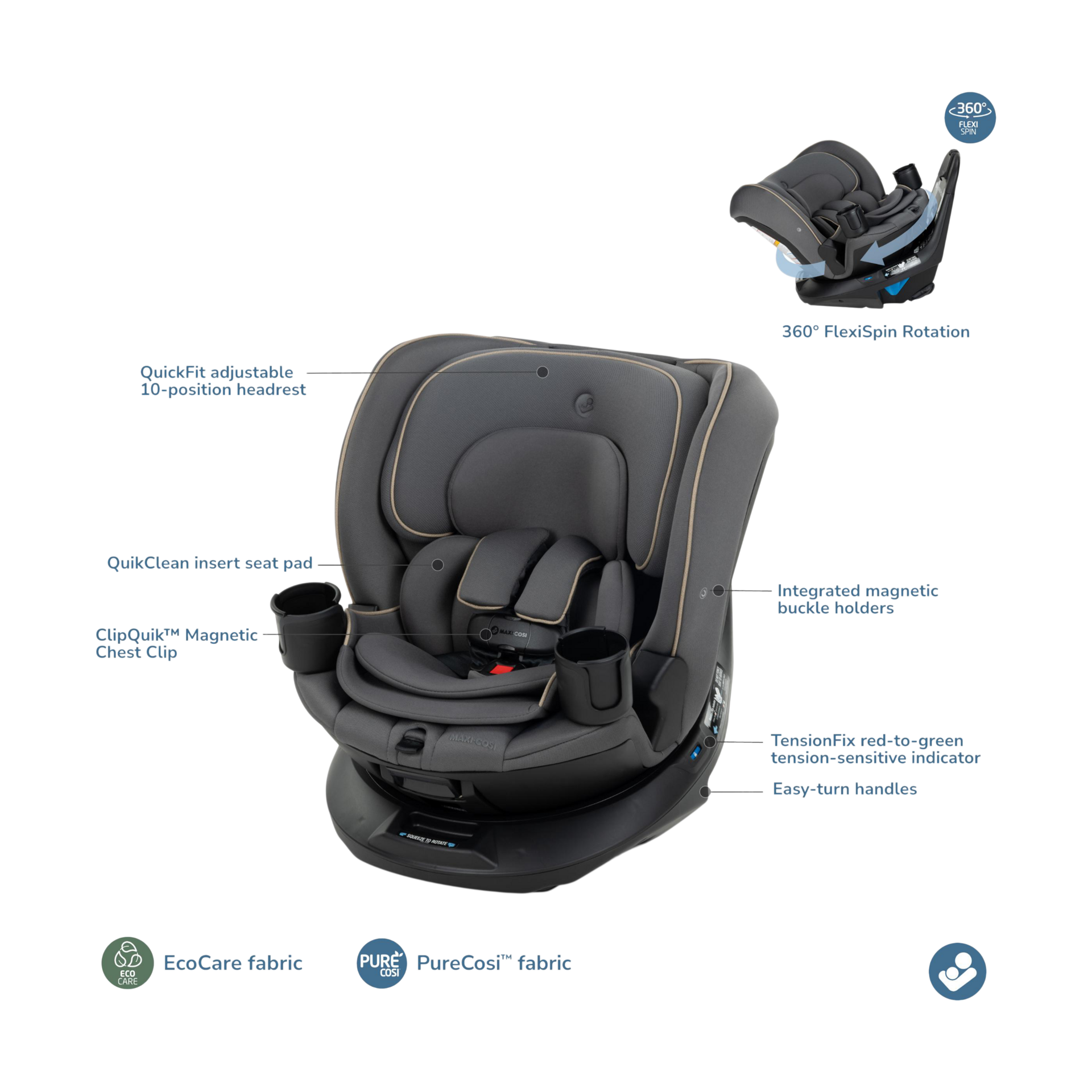 Maxi-Cosi Andi 360° Rotating All-in-One Convertible Car Seat - Grey.