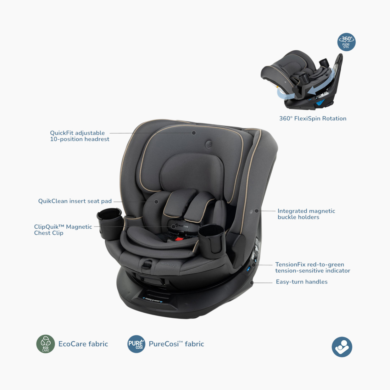 Maxi-Cosi Andi 360° Rotating All-in-One Convertible Car Seat - Grey.