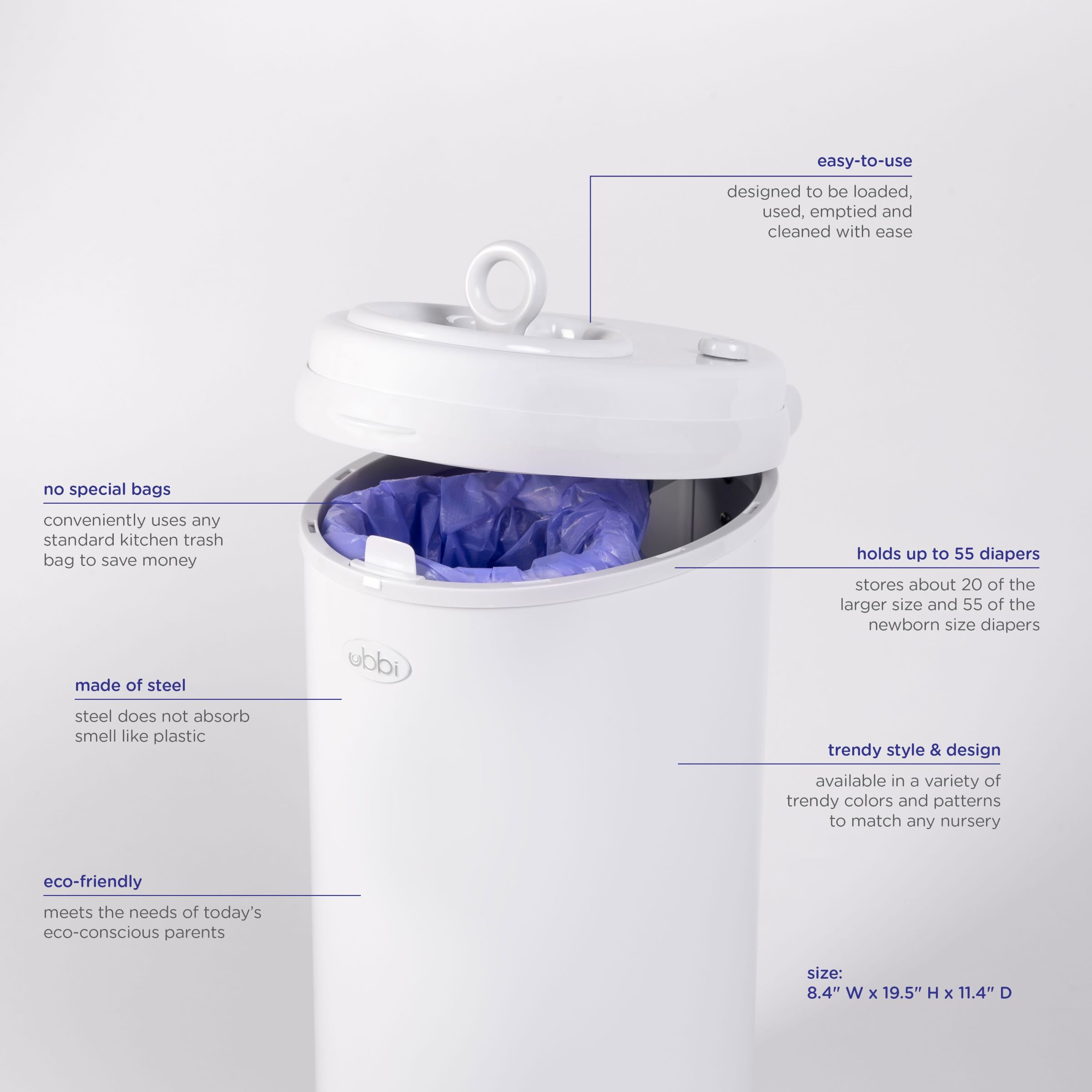 Ubbi Ubbi x Babylist Matte Steel Diaper Pail.