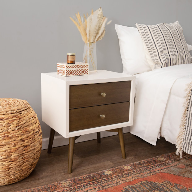 babyletto Palma Nightstand - Warm White With Natural Walnut.
