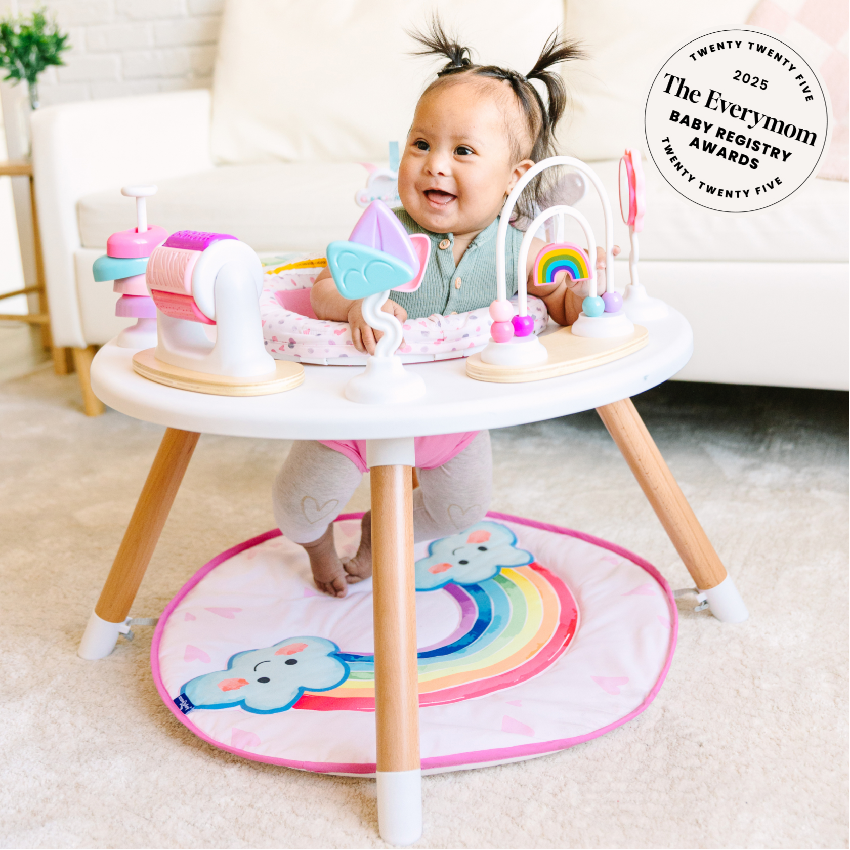 Move2Play 4-in-1 Montessori Inspired Wooden Activity Center & Table - Rainbow.