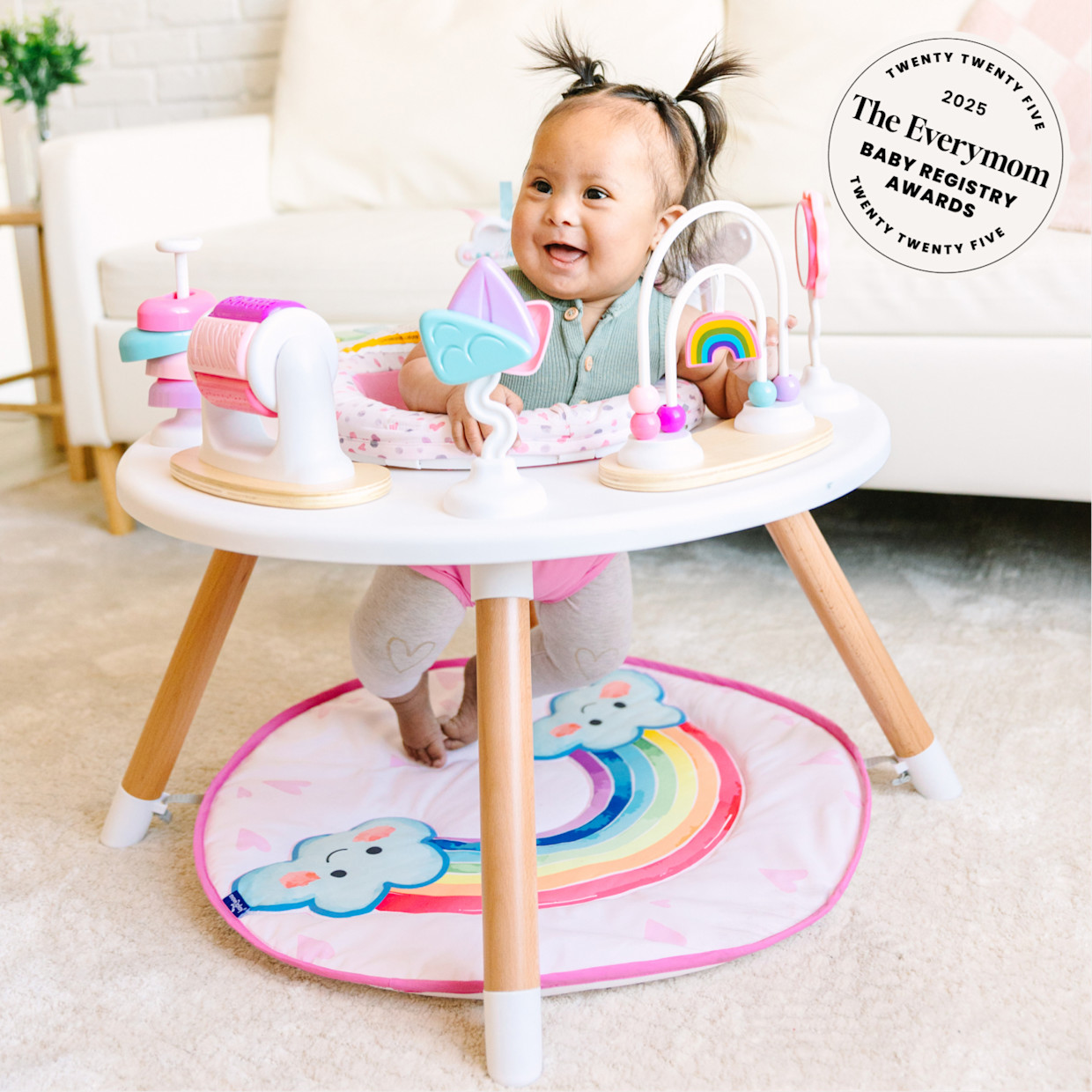 Move2Play 4-in-1 Montessori Inspired Wooden Activity Center & Table - Rainbow.