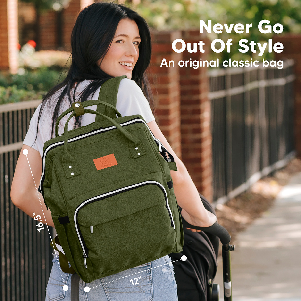 KeaBabies Original Diaper Bag - Dark Olive.