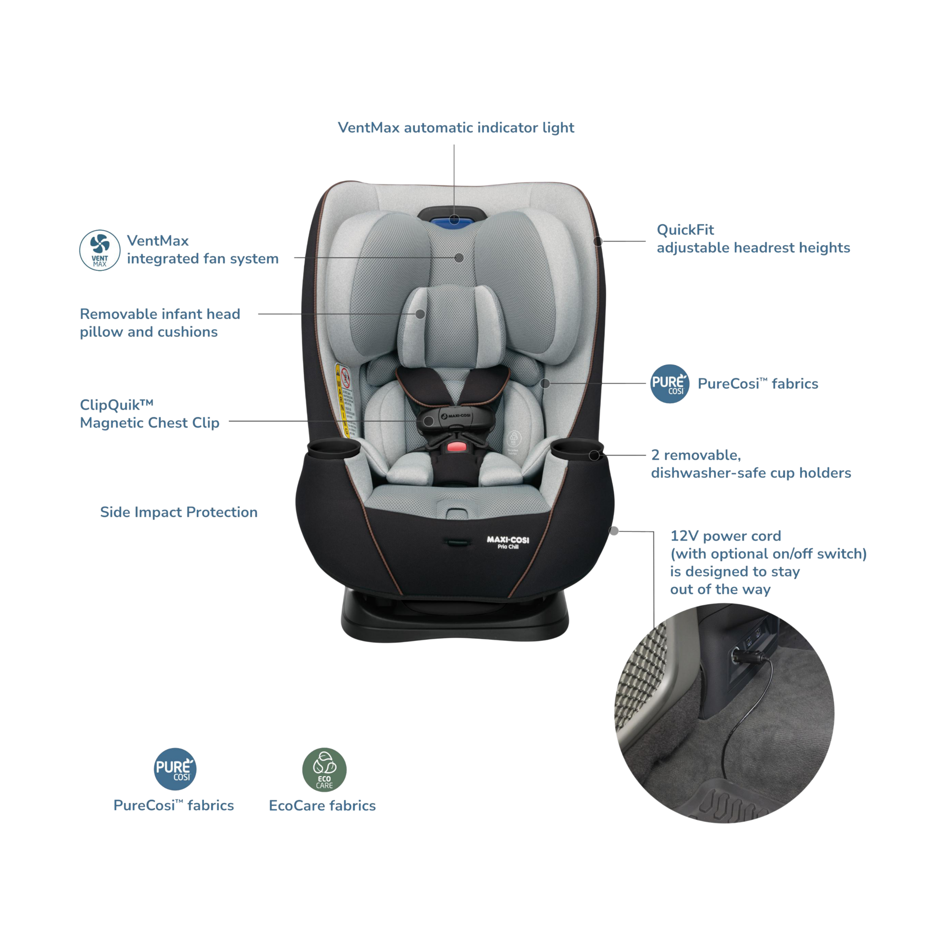 Maxi-Cosi Pria Chill All-in-One Convertible Car Seat - Black/Grey.