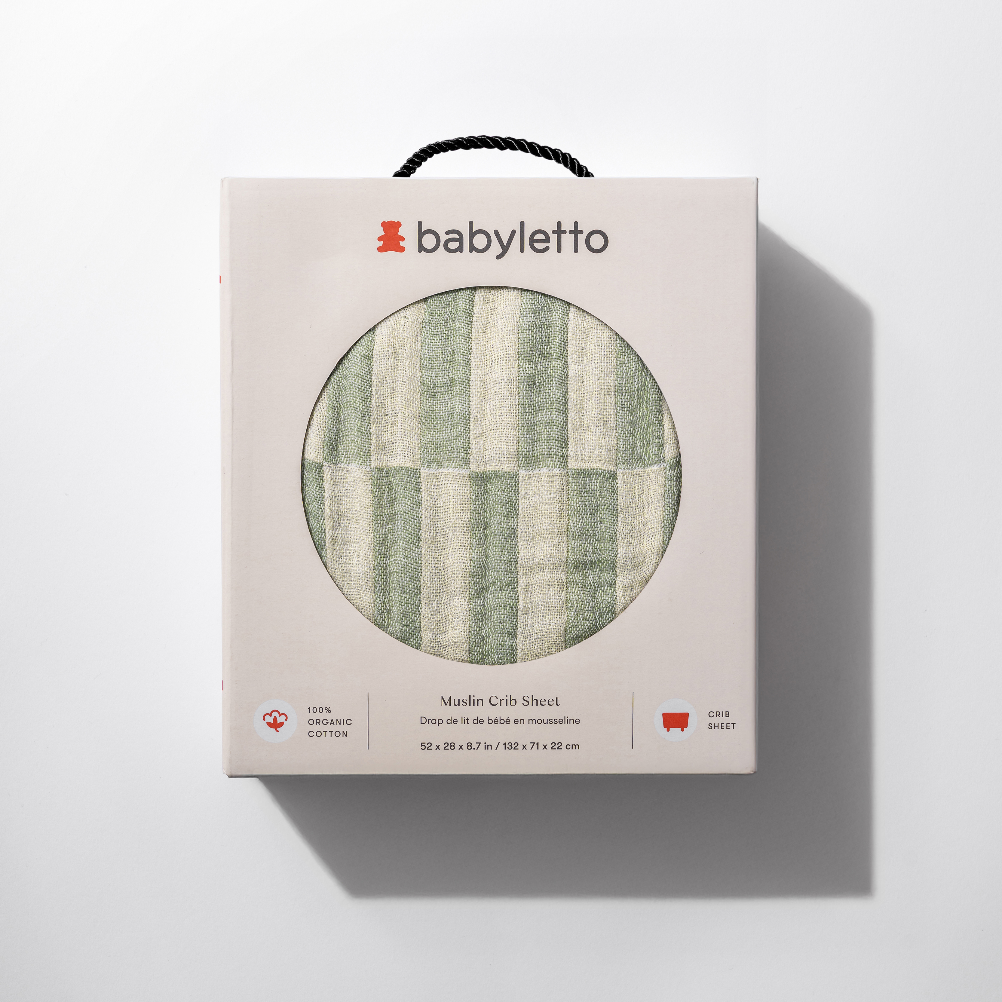babyletto Crib Sheet in GOTS Certified Organic Muslin Cotton - Moss Stripe.