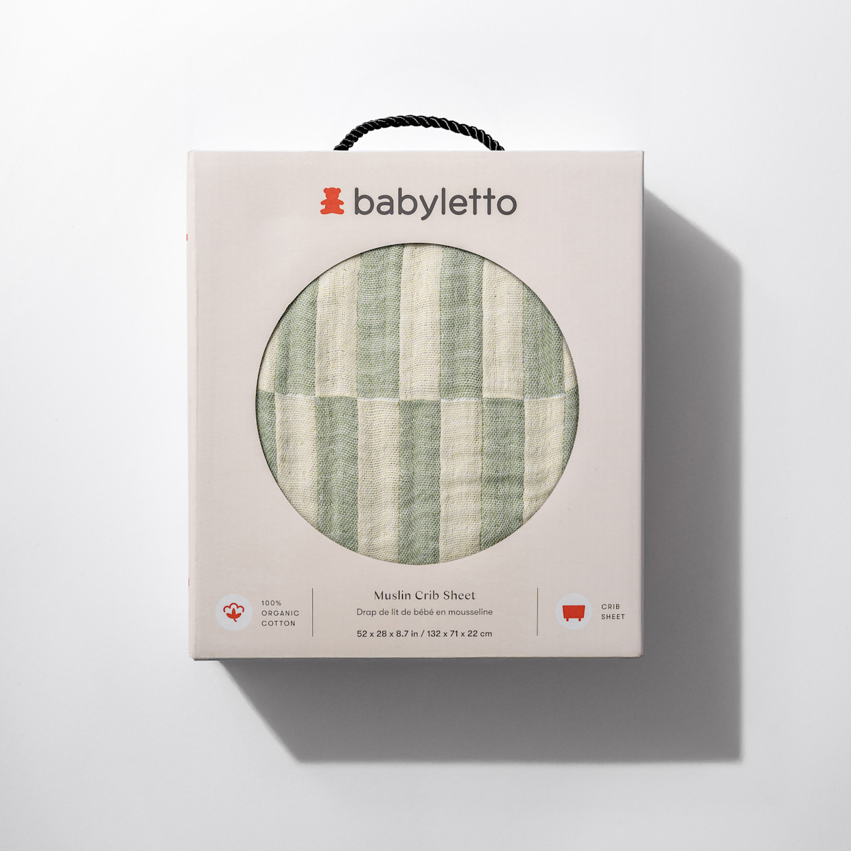 babyletto Crib Sheet in GOTS Certified Organic Muslin Cotton - Moss Stripe.
