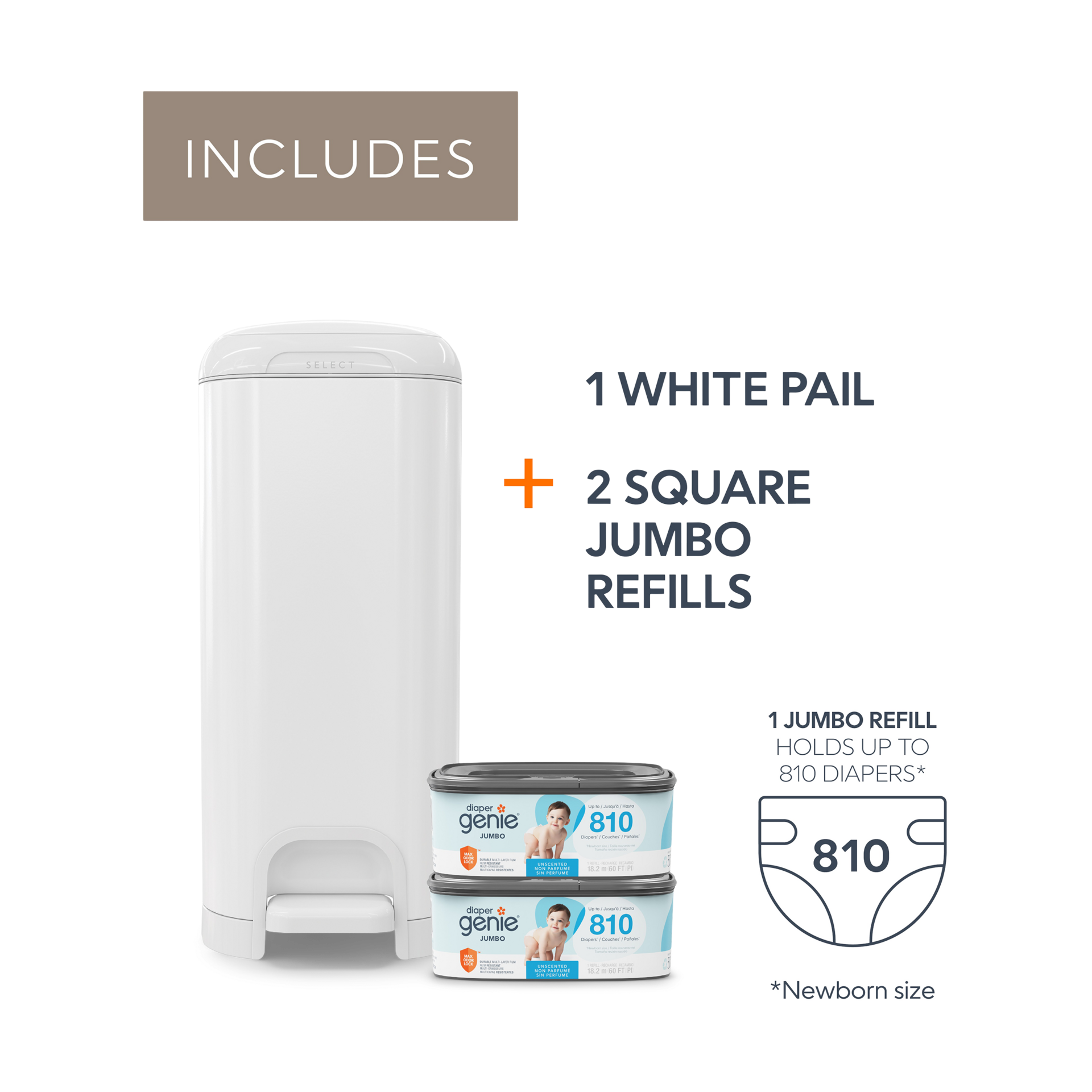 Diaper Genie Stainless Steel Select Pail Gift Set with 2 Jumbo Refills.