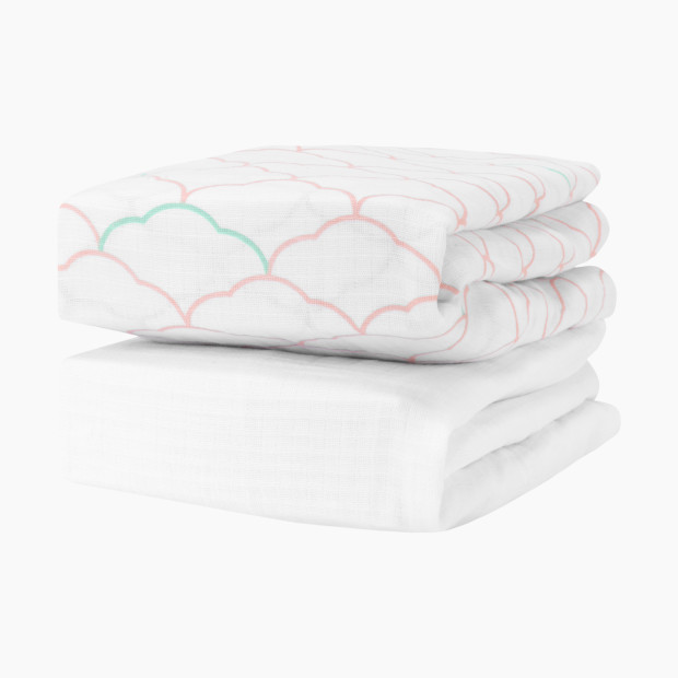 Newton Baby 2-Pack Organic Cotton Breathable Crib Sheets - Dreamweaver Blush Coral + Solid White.