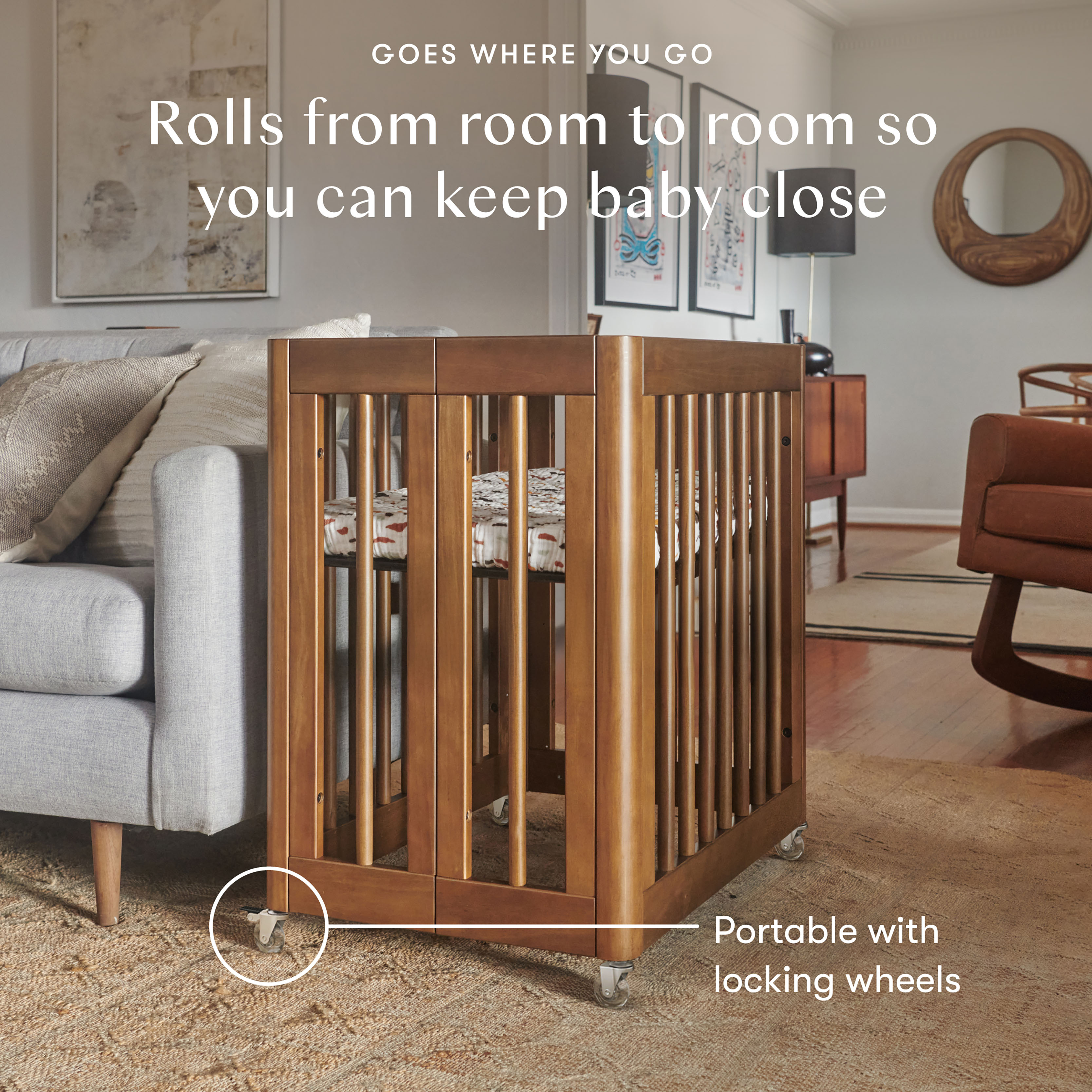 babyletto Yuzu 8-in-1 Convertible Crib with All-Stages Conversion Kits - Natural Walnut.