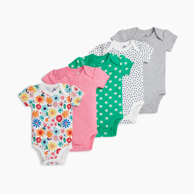 Small Story Short Sleeve Bodysuit Printed (5 Pack) - All Over Hearts, 3-6 M.