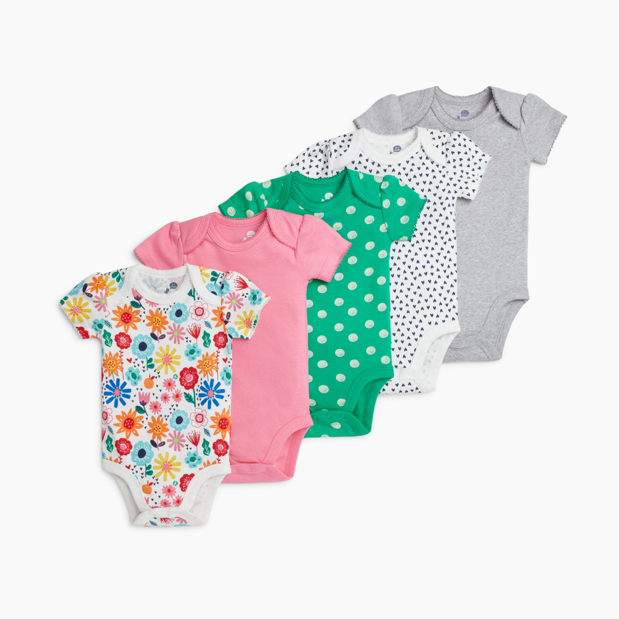 Small Story Short Sleeve Bodysuit Printed (5 Pack) - All Over Hearts, 0-3 M.