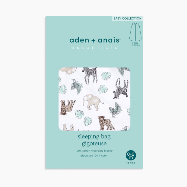 Aden + Anais Essentials Cotton Easy Sleeping Bag - Jungle Animals, 0-6 Months.