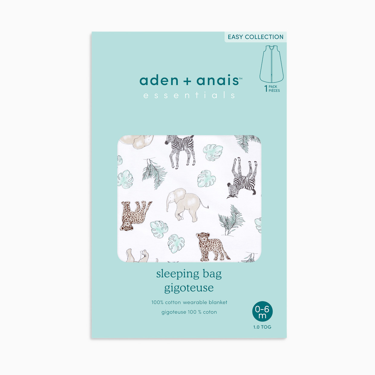 Aden + Anais Essentials Cotton Easy Sleeping Bag - Jungle Animals, 0-6 Months.