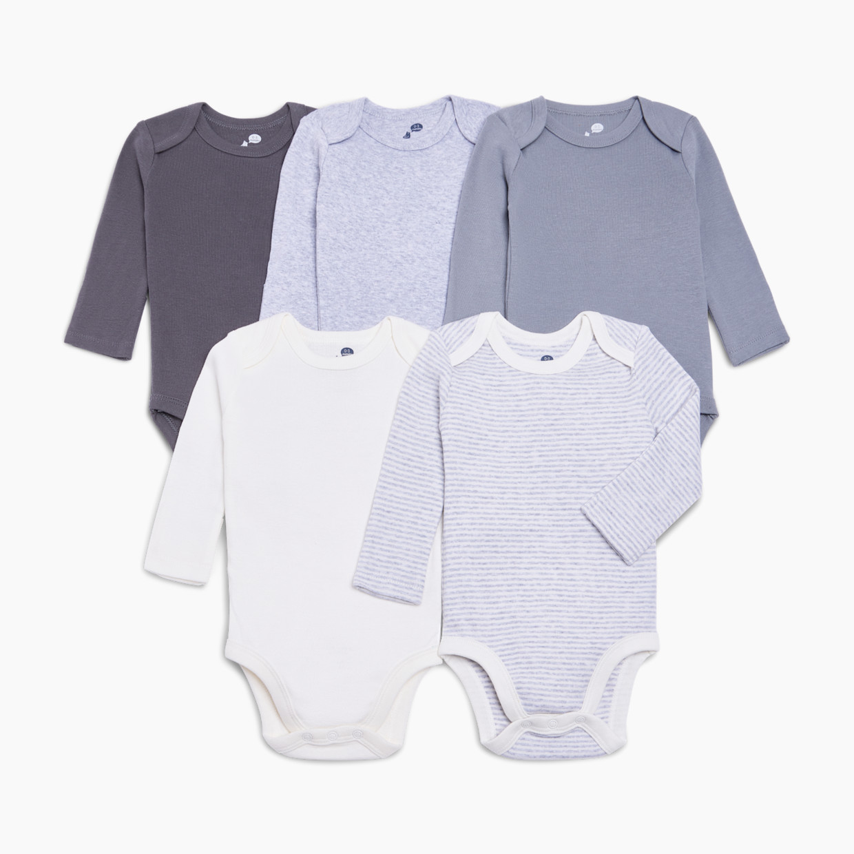 Small Story 5 Pack Long Sleeve Solid Bodysuits - Grey, 0-3 M.