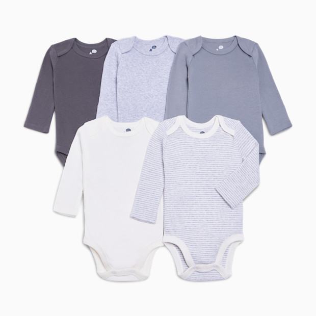 Small Story Organic Cotton Long-Sleeve Solid Bodysuits (5 Pack) - Grey, 0-3 M.