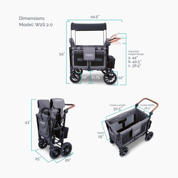 WonderFold Wagon W2 Luxe Double Stroller Wagon (2 Seater) - Charcoal Gray.