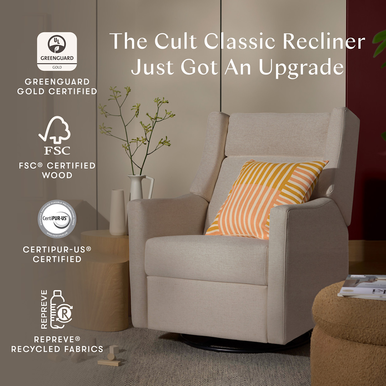 babyletto Kiwi Plus Power Recliner and Swivel Glider - Performance Beach Eco-Weave.