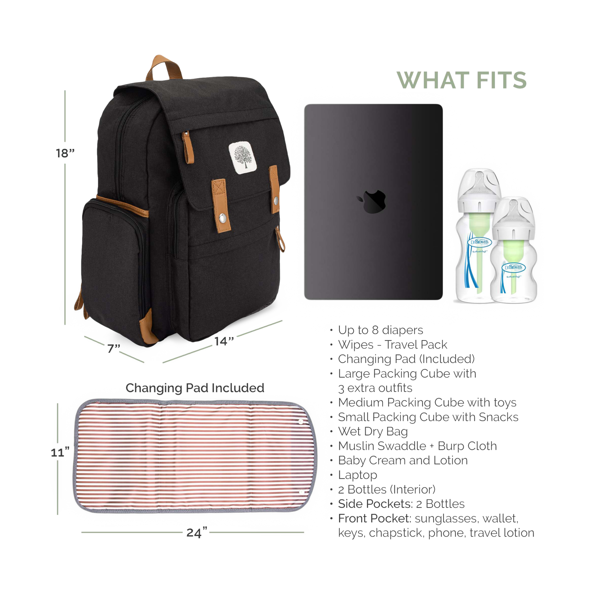 Parker Baby Co. Birch Bag Diaper Backpack - Black.