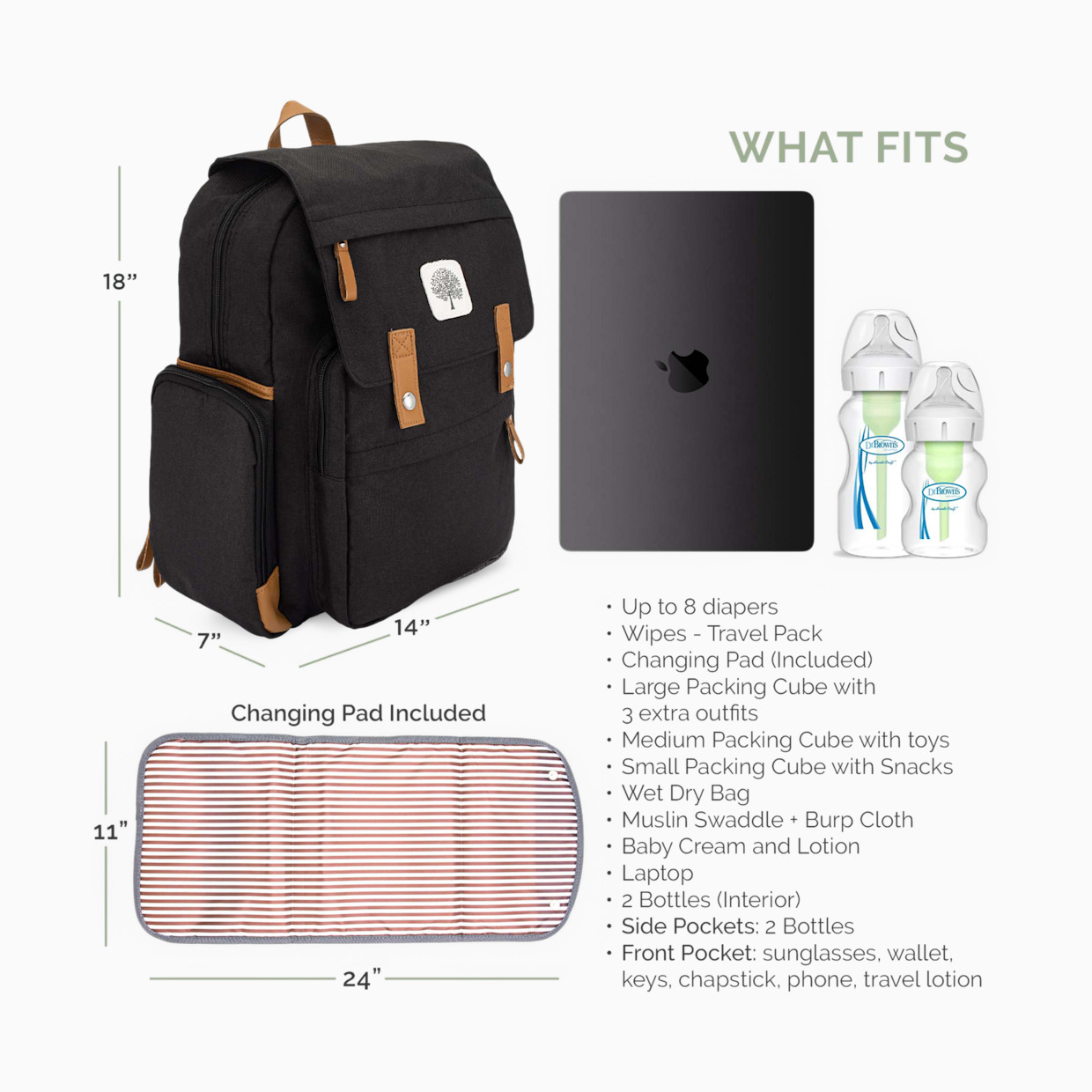 Parker Baby Co. Birch Bag Diaper Backpack - Black.