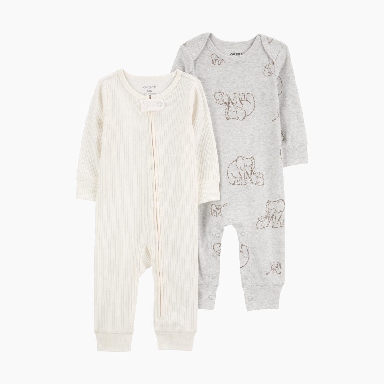 Carter's 2-Pack Jumpsuits - Grey/White, 6 M.