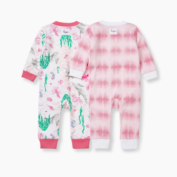 Burt's Bees Baby 2 Pack Sleep & Play Pajamas Organic Cotton - White/Pink, 0-3 Months.