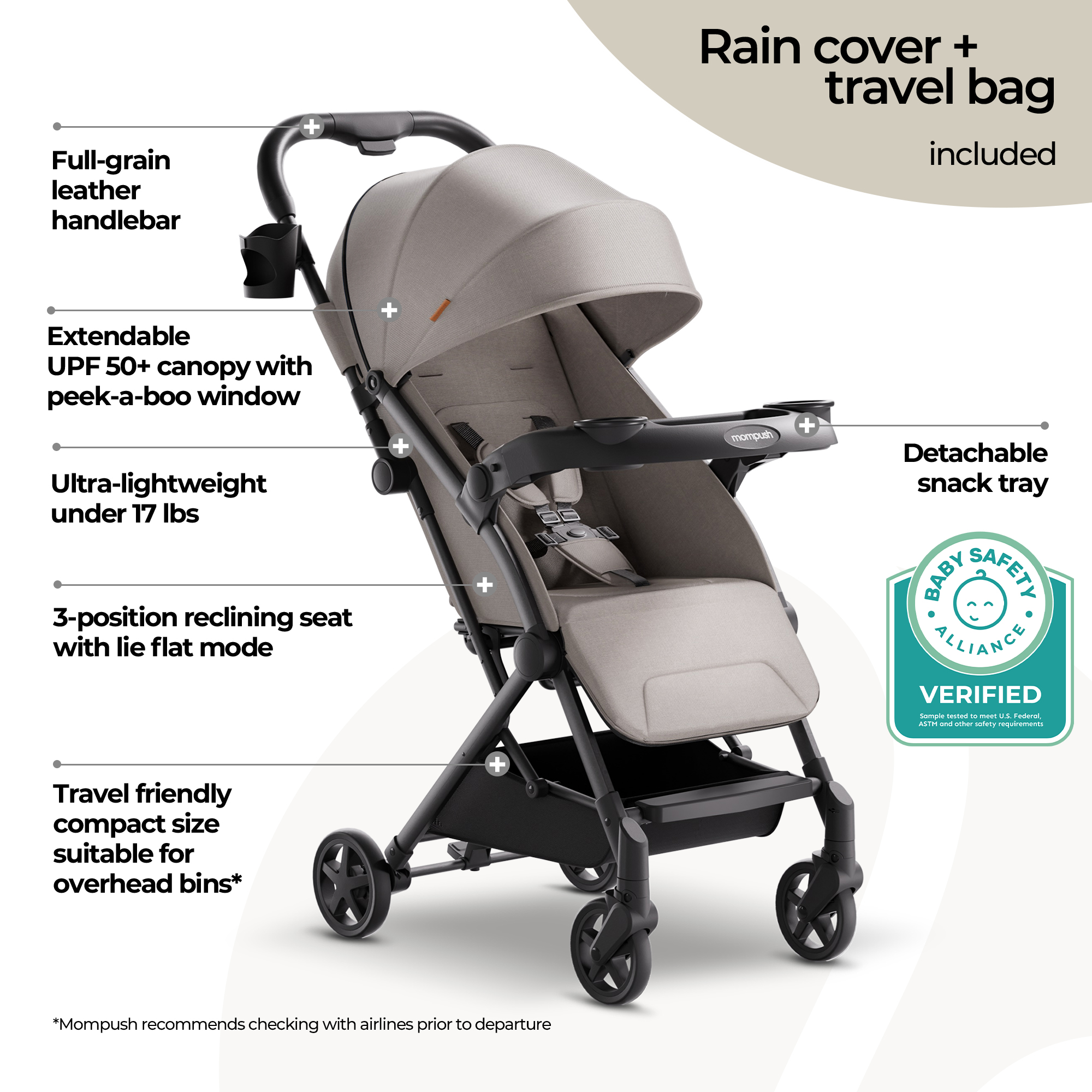Mompush Lithe V2 Stroller - Khaki.