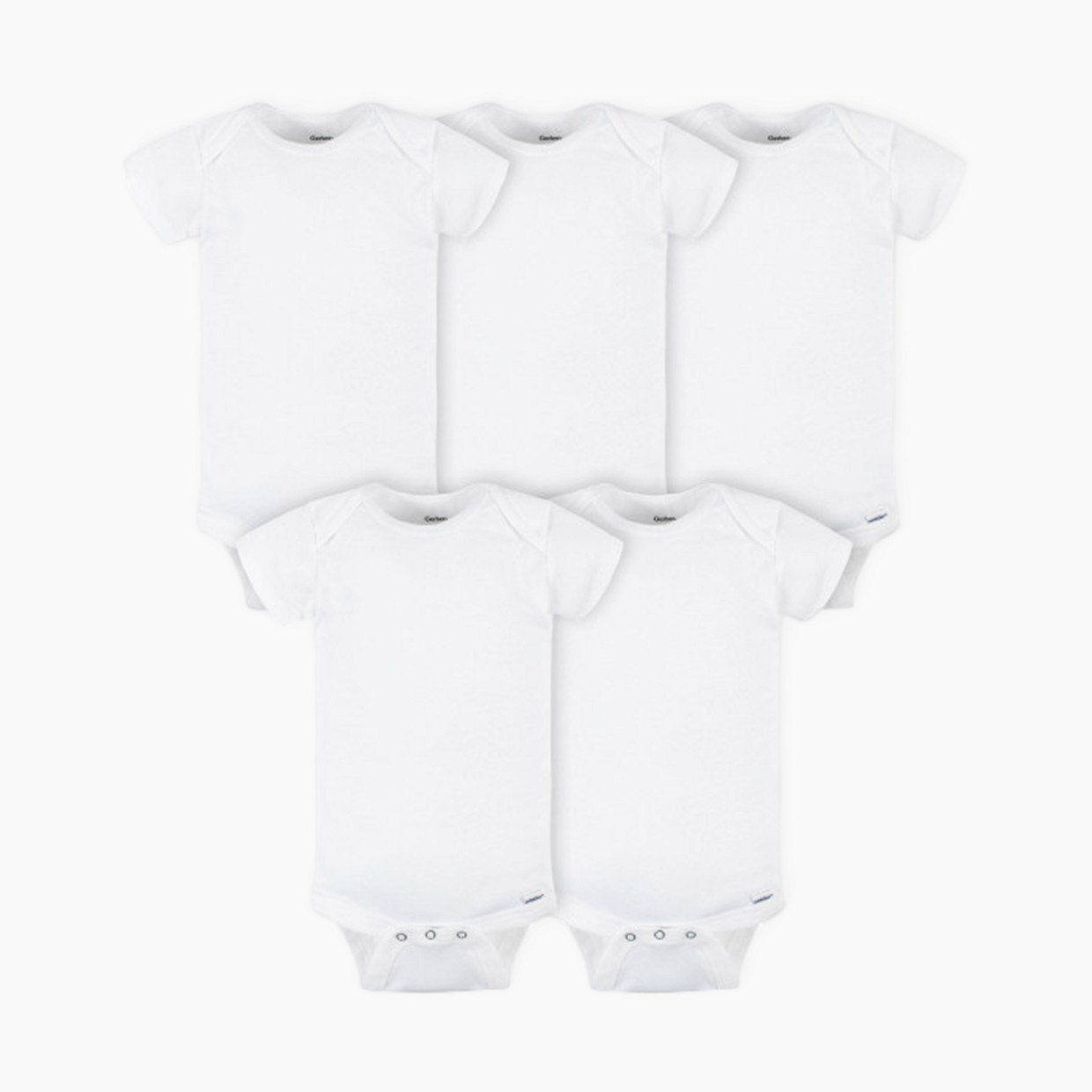 Gerber Short Sleeve Solid Onesies Bodysuits (5 Pack) - White, 0-3 M.