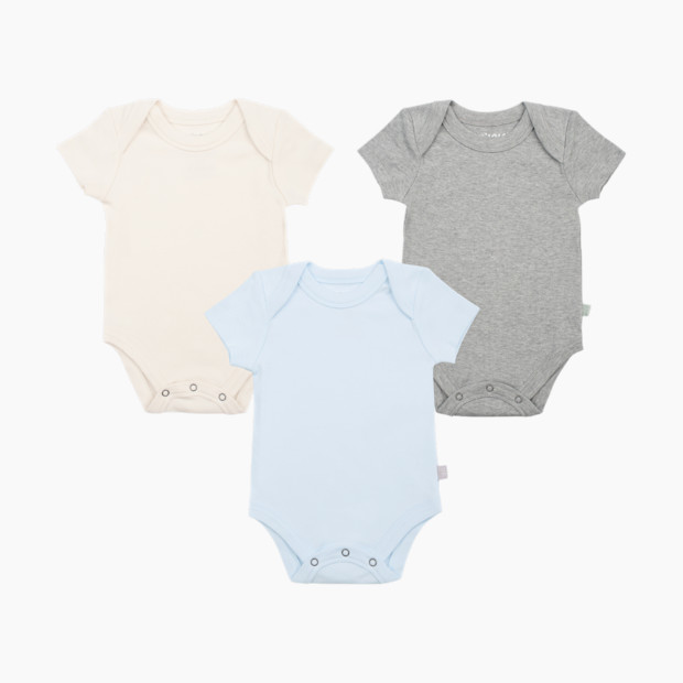 Finn + Emma Organic Cotton Lap Bodysuit (3 Pack) - Blue/Grey/Off White, 0-3 Months.