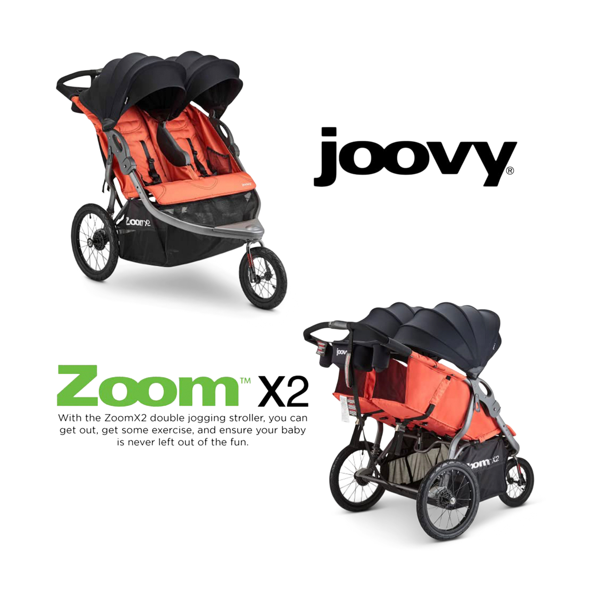 Joovy ZoomX2 Twin Double Jogging Stroller - Paprika.