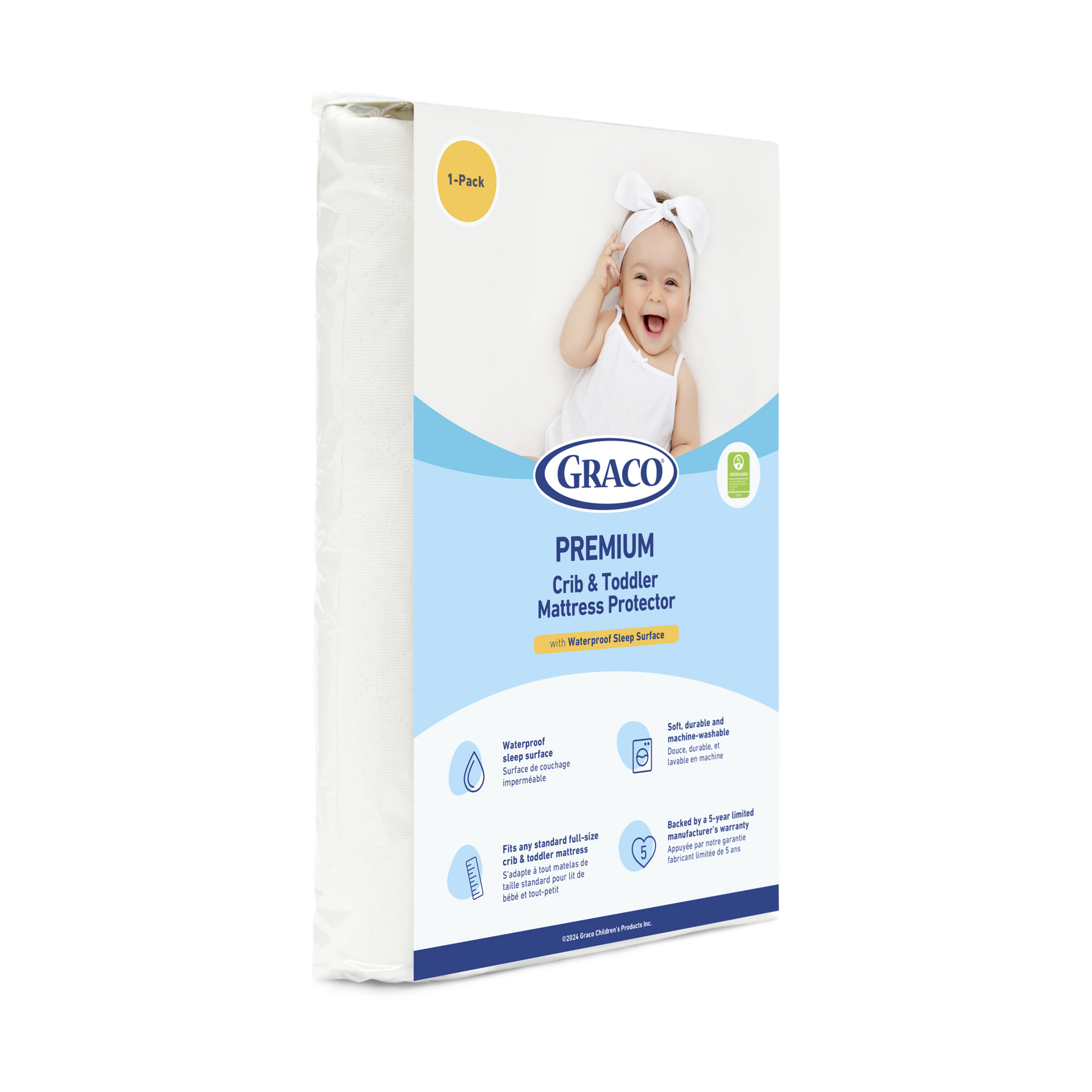 Graco Premium Waterproof Crib & Toddler Mattress Protector - 1 Pack.