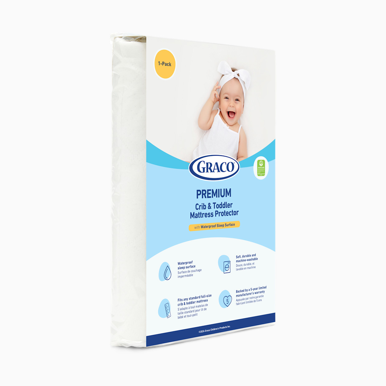 Graco Premium Waterproof Crib & Toddler Mattress Protector - 1 Pack.