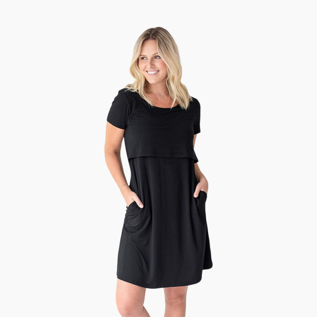 Kindred Bravely Eleanora Ultra Soft Bamboo Maternity And Nursing Lounge Dress - Black, Medium.