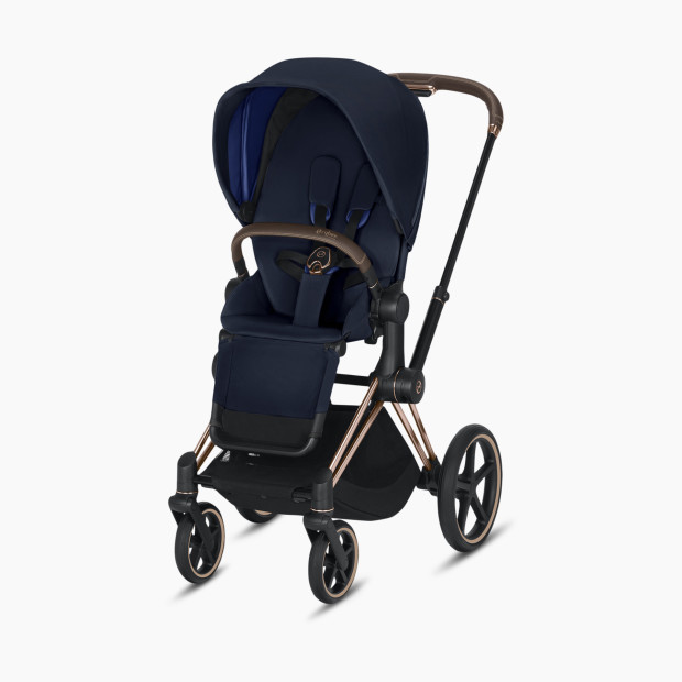 Cybex ePriam Stroller - Rose Gold Frame + Indigo Blue Seat.