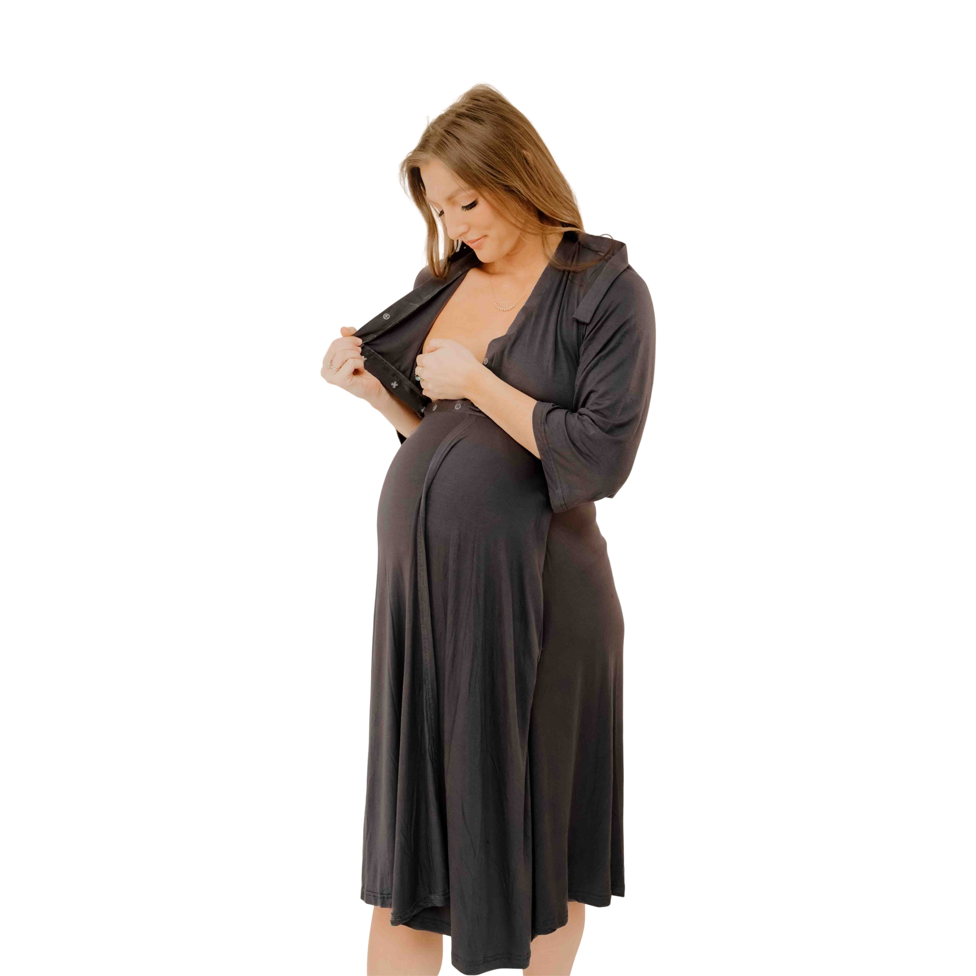 Lila Maternity Lila Labor & Postpartum Gown - Charcoal Grey, Small.