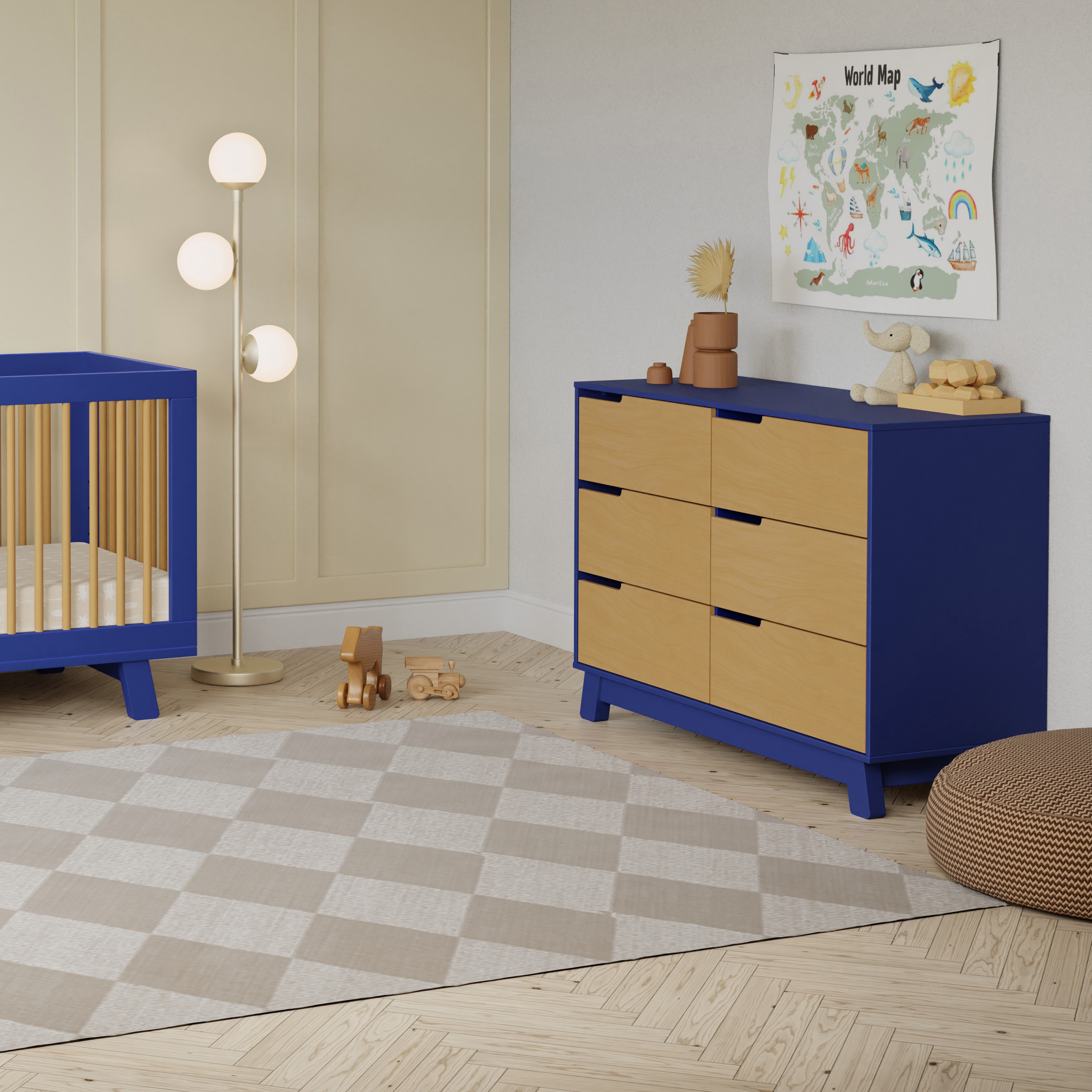 babyletto Hudson 6-Drawer Double Dresser - Cobalt And Honey.
