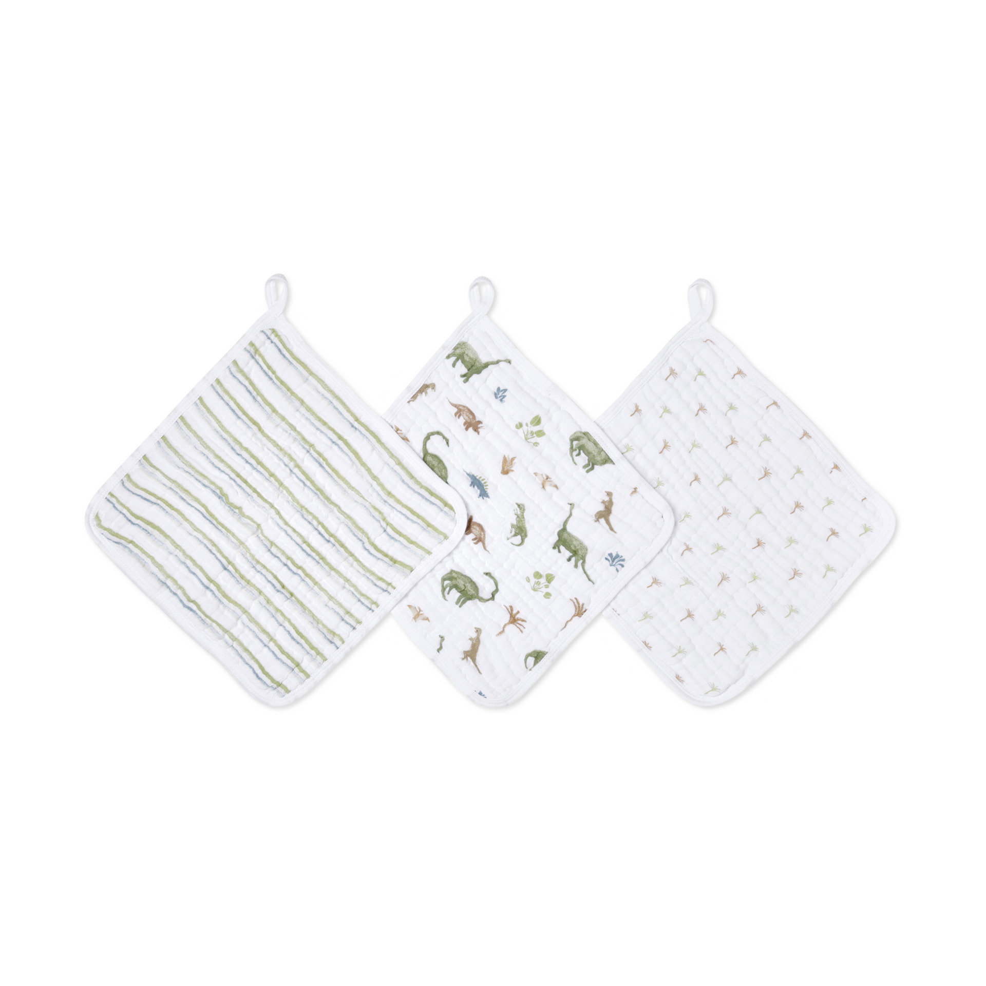 aden + anais Essentials Washcloth 3-Pack, Super Soft 100% Cotton Muslin, Gentle on Skin, 3 Absorbent 11x11 Layers, Softer with Every Use, Perfect for Babies, Infants, Toddlers, Dino Jungle